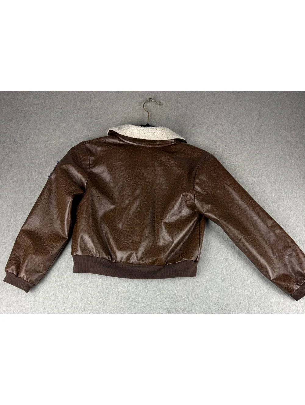 Authentic Kids Aviator Bomber Jacket Size 7 Brown Faux Leather Sherpa
